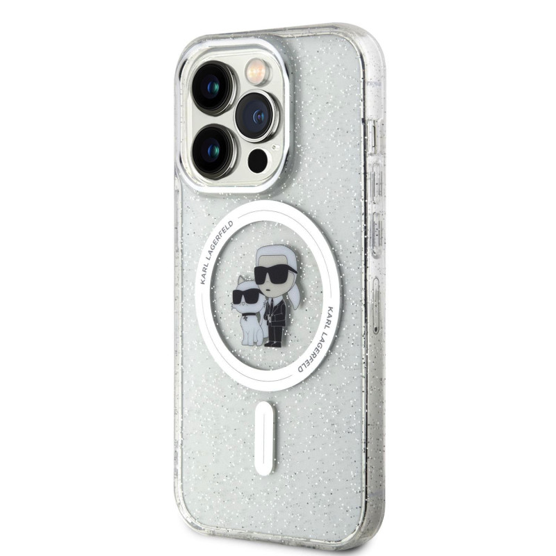 Karl Lagerfeld IML Glitter Karl and Choupette MagSafe Case for iPhone 15 Pro / Transparent