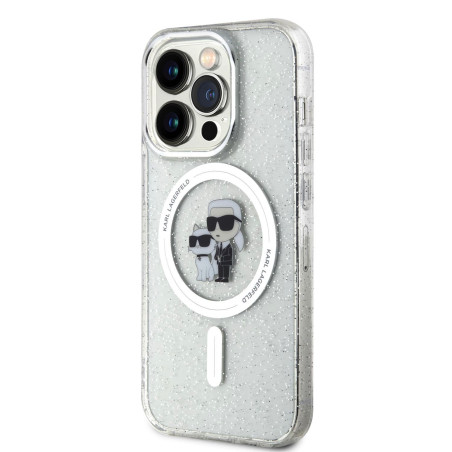 Karl Lagerfeld IML Glitter Karl and Choupette MagSafe Case for iPhone 15 Pro / Transparent