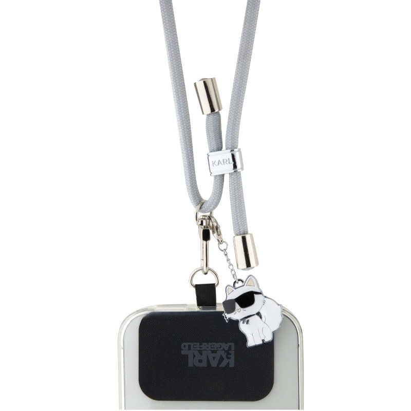 Karl Lagerfeld Universal Crossbody Strap Cord and Choupette Pins / grey