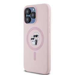Karl Lagerfeld Liquid Silicone Karl and Choupette MagSafe Case for iPhone 15 Pro / pink