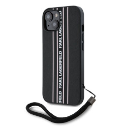 Karl Lagerfeld PU Saffiano Athleisure Stripe and Strap Case for iPhone 15 / pink