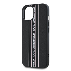 Karl Lagerfeld PU Saffiano Athleisure Stripe and Strap Case for iPhone 15 / pink