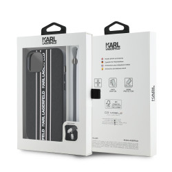 Karl Lagerfeld PU Saffiano Athleisure Stripe and Strap Case for iPhone 15 / pink