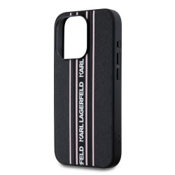 Karl Lagerfeld PU Saffiano Athleisure Stripe and Strap Case for iPhone 15 Pro Max / pink
