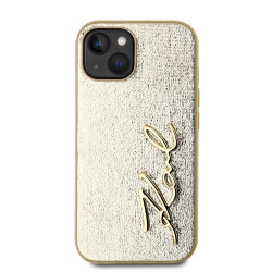 Karl Lagerfeld Wrinkled PU Signature Logo Case for iPhone 15 / Gold