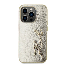 Karl Lagerfeld Wrinkled PU Signature Logo Case for iPhone 15 Pro / gold