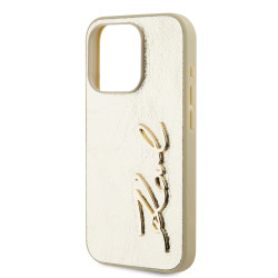 Karl Lagerfeld Wrinkled PU Signature Logo Case for iPhone 15 Pro Max / gold