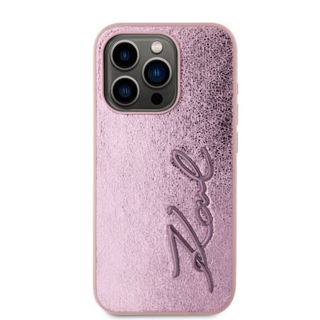 Karl Lagerfeld Wrinkled PU Signature Logo Case for iPhone 15 Pro Max / pink