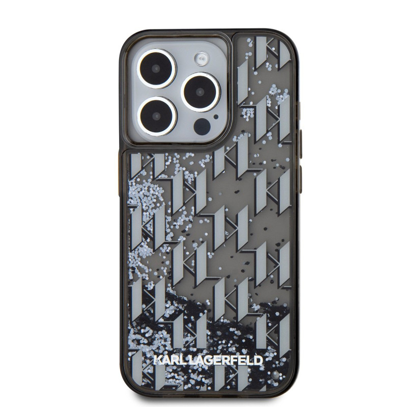 Karl Lagerfeld Liquid Glitter Monogram Gradient Case for iPhone 15 Pro / Black