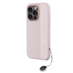 Karl Lagerfeld PU Saffiano Rhinestone Charm Case for iPhone 15 Pro Max / Pink