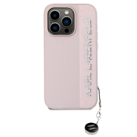 Karl Lagerfeld PU Saffiano Rhinestone Charm Case for iPhone 15 Pro / Pink