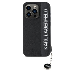 Karl Lagerfeld PU Saffiano Rhinestone Charm Case for iPhone 15 Pro Max / black