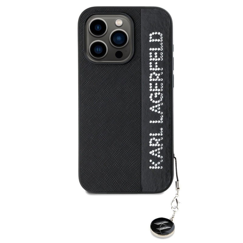 Karl Lagerfeld PU Saffiano Rhinestone Charm Case for iPhone 15 Pro / black