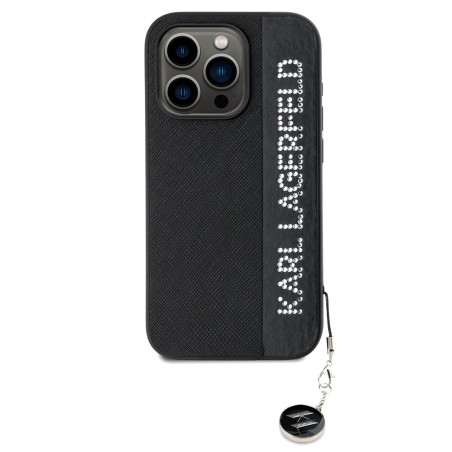 Karl Lagerfeld PU Saffiano Rhinestone Charm Case for iPhone 15 Pro / black