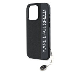 Karl Lagerfeld PU Saffiano Rhinestone Charm Case for iPhone 15 Pro / black