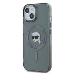 Karl Lagerfeld IML Karl Head Metal Frame MagSafe Case for iPhone 15 / Black