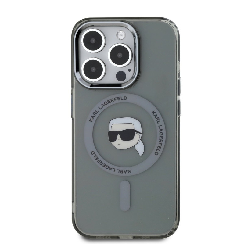 Karl Lagerfeld IML Karl Head Metal Frame MagSafe Case for iPhone 15 Pro Max / black