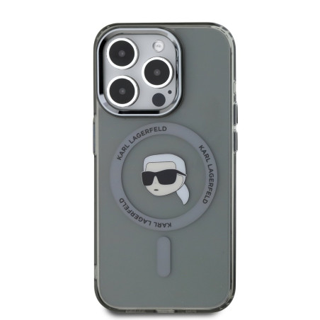 Karl Lagerfeld IML Karl Head Metal Frame MagSafe Case for iPhone 15 Pro Max / black
