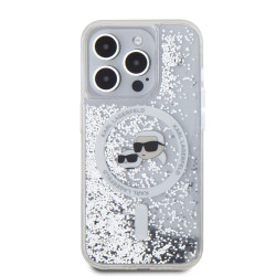 Karl Lagerfeld Liquid Glitter Karl and Choupette Heads MagSafe Case for iPhone 15 Pro / Transparent