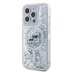 Karl Lagerfeld Liquid Glitter Karl and Choupette Heads MagSafe Case for iPhone 15 Pro / Transparent