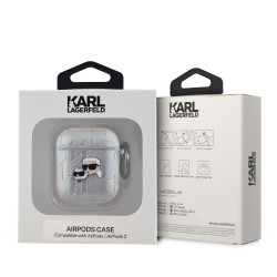 Karl Lagerfeld PU Embossed Karl and Choupette Heads Case for AirPods 1/2 / Silver