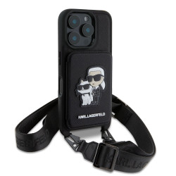 Karl Lagerfeld Saffiano Crossbody Strap Karl and Choupette Case for iPhone 16 Pro / black