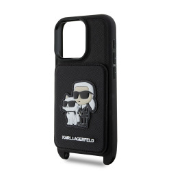 Karl Lagerfeld Saffiano Crossbody Strap Karl and Choupette Case for iPhone 16 Pro / black