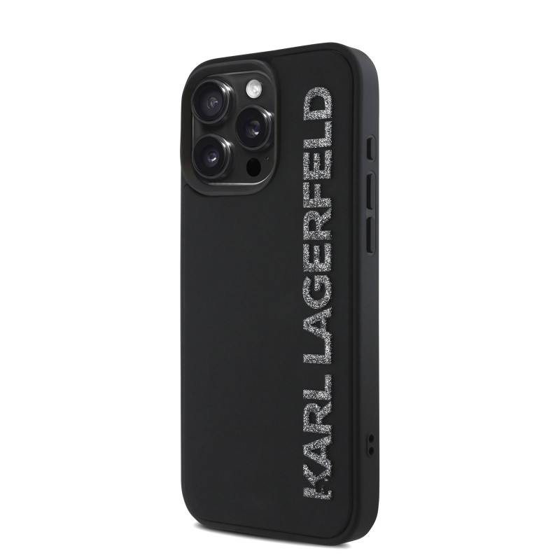 Karl Lagerfeld 3D Rubber Glitter Logo Case for iPhone 15 Pro Max / Black