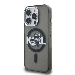 Karl Lagerfeld IML Glitter Karl and Choupette Sketch MagSafe Case for iPhone 15 Pro / black