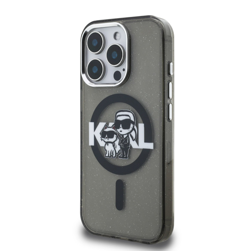 Karl Lagerfeld IML Glitter Karl and Choupette Sketch MagSafe Case for iPhone 15 Pro / black
