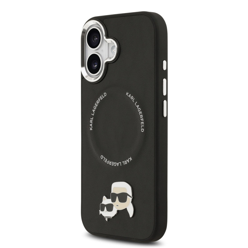 Karl Lagerfeld PU Karl and Choupette Heads Pins MagSafe Case for iPhone 17 / black