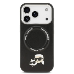 Karl Lagerfeld PU Karl and Choupette Heads Pins MagSafe Case for iPhone 17 Pro Max / Black