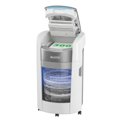 Leitz IQ OptiMax Autofeed Office 300 P5 dokumentų naikiklis Smulkinimas itin mažais gabalėliais 55 dB 22,5 cm Balta