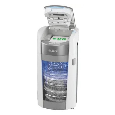 Leitz IQ OptiMax Autofeed Office Pro 600 P5 dokumentų naikiklis Smulkinimas itin mažais gabalėliais 55 dB 22,5 cm Balta