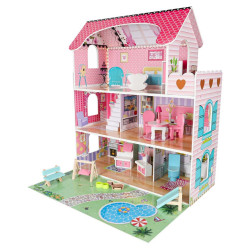 RoGer Wooden Dollhouse with LED 70cm Pink