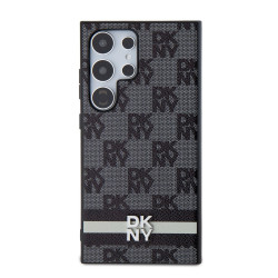 DKNY PU Leather Checkered Pattern and Stripe Case for Samsung Galaxy S24 Ultra / black