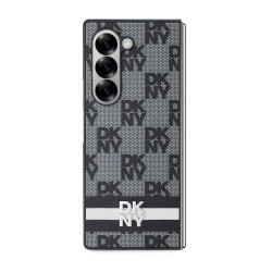 DKNY PU Leather Checkered Pattern and Stripe Case for Samsung Galaxy Z Fold 6 / black