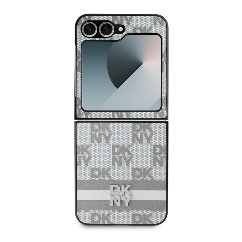 DKNY PU Leather Checkered Pattern and Stripe Case for Samsung Galaxy Z Flip 6/7 FE / beige