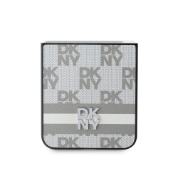 DKNY PU Leather Checkered Pattern and Stripe Case for Samsung Galaxy Z Flip 6/7 FE / beige