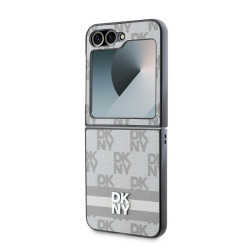 DKNY PU Leather Checkered Pattern and Stripe Case for Samsung Galaxy Z Flip 6/7 FE / beige