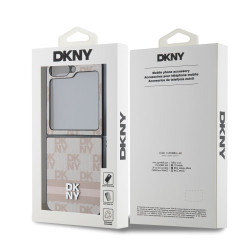DKNY PU Leather Checkered Pattern and Stripe Case for Samsung Galaxy Z Flip 6/7 FE / pink