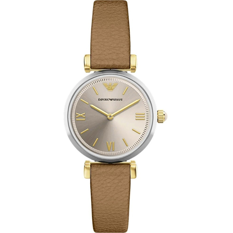 Emporio Armani AR11770 Women’s Watch 28mm Champagne Dial Brown Leather Strap