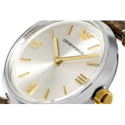 Emporio Armani AR11770 Women’s Watch 28mm Champagne Dial Brown Leather Strap