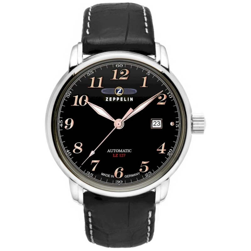 Zeppelin LZ 127 Graf Zeppelin Automatic Men’s Watch 40mm Black Dial Black Leather Strap