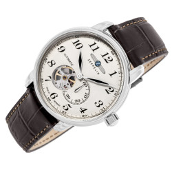Zeppelin LZ 127 Graf Zeppelin Open Heart Men’s Watch 40mm Silver Dial Dark Brown Leather Strap