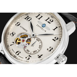 Zeppelin LZ 127 Graf Zeppelin Open Heart Men’s Watch 40mm Silver Dial Dark Brown Leather Strap