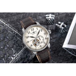 Zeppelin LZ 127 Graf Zeppelin Open Heart Men’s Watch 40mm Silver Dial Dark Brown Leather Strap