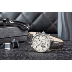 Zeppelin LZ 127 Graf Zeppelin Open Heart Men’s Watch 40mm Silver Dial Dark Brown Leather Strap