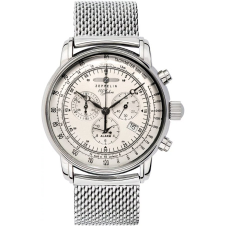 Zeppelin 100 Jahre Quartz Chronograph Men’s Watch 42mm Silver Dial Stainless Steel Mesh Bracelet