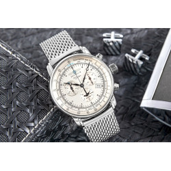 Zeppelin 100 Jahre Quartz Chronograph Men’s Watch 42mm Silver Dial Stainless Steel Mesh Bracelet